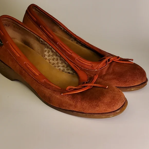 Indian Summer Vintage Orange Leather Suede Wedge Heels with Lacing - Picture 13 of 15